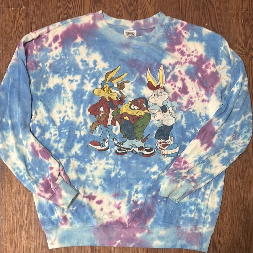 Warner Bros. Blue and Purple Crewneck Sweater with Cartoon Design
